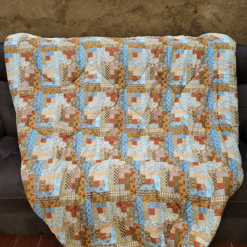 Vintage 70's Sleeping Bag Zip Up Blanket patchwork‎